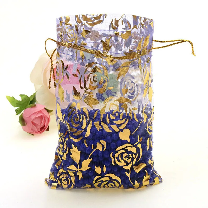 purple gold rose 100 шт./лот 7X9 см X 9 см X 12 см 11X16 см 13X18 см золотое любовное сердце роза свадебная сумочка из органзы из тонкой прозрачной ткани, подарок на Рождество, спальные мешки для упаковки ювелирных изделий - Цвет: purple gold rose