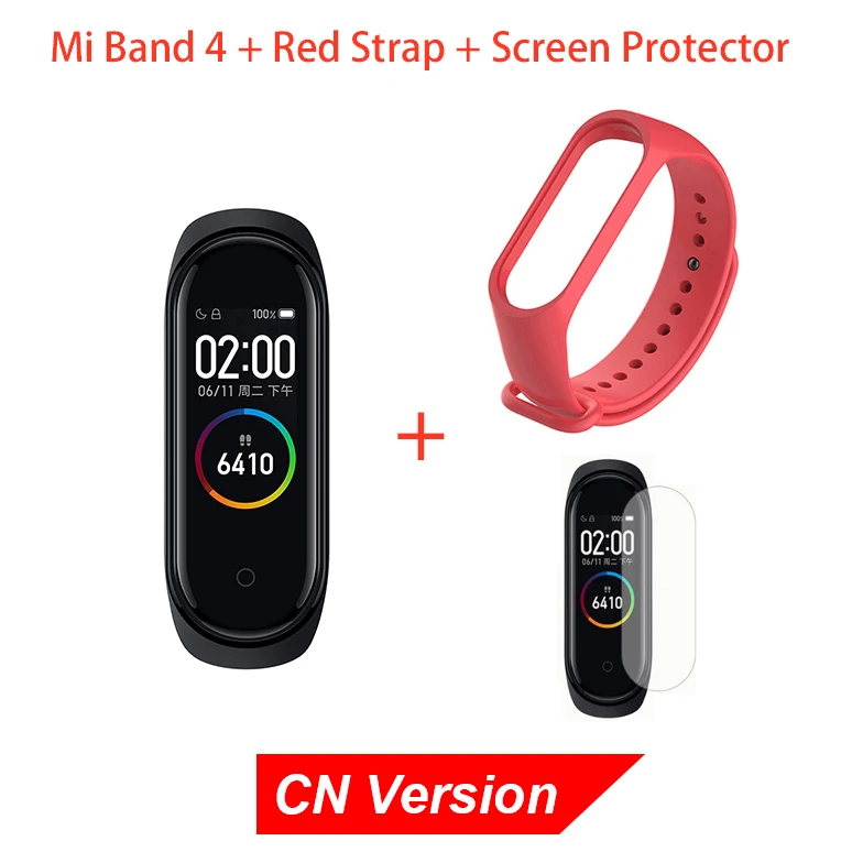 CN Red Strap film Xiaomi mi-браслет 4 смарт-браслет Bluetooth 5,0 AI фитнес-браслет с частотой сердечных сокращений AMOLED цветной сенсорный экран mi Band 4 - Цвет: CN Red Strap film