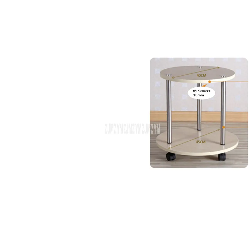  2 Layer Creative Modern Movable Round Tea Table With Wheel Design Living Room Bedroom Corner Wood S - 4000194530367