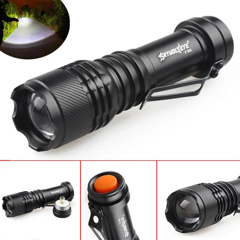

SKYWOLFEYE E502 Waterproof LED Flashlight 800LM Q5 LED Light 3 Modes Aluminum Alloy Zoomable Torch Lamp