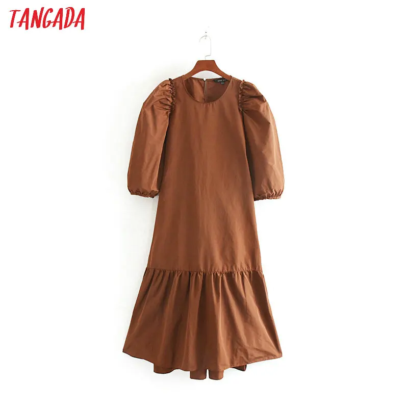 Tangada женское свободное однотонное платье с рюшами, короткий рукав, круглый вырез, модное повседневное удобное платье, vestidos feminina CE139