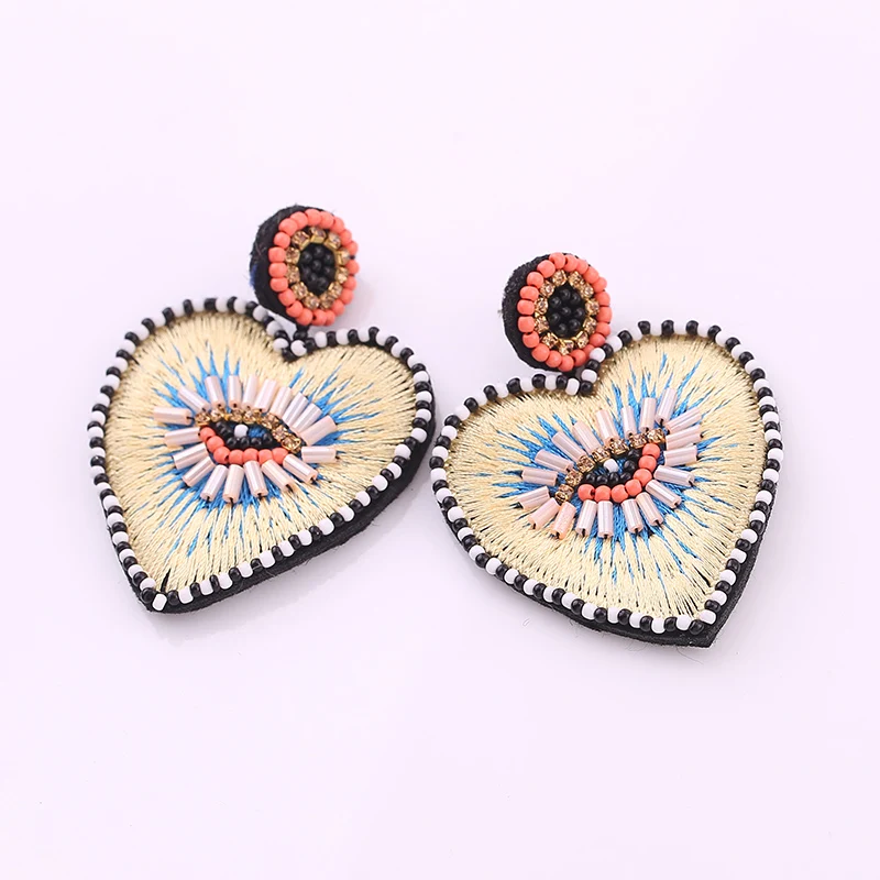 Bohemian Multicolor Acrylic Lovery Heart Dangle Earring For Women Trendy Rhinestone Abalone Shell Statement Wedding Jewelry for women