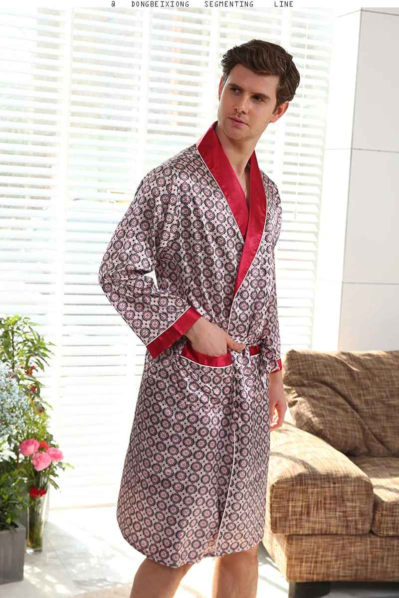Мужской Одноцветный бумажный шелковый халат, тонкий срез, Имитация натурального шелка, пижама с длинными рукавами, банный халат, 88001