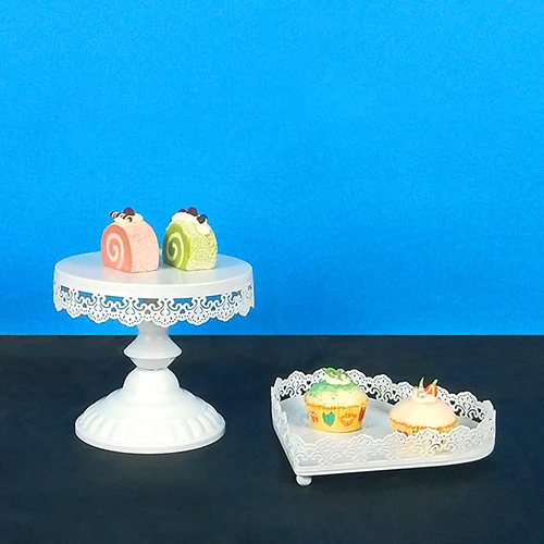 2PCS Tobs Cupcake Stand белый душевный торт стенд набор с кружевным краем для свадьбы, дня рождения, дня рождения, чая Инструменты для выпечки - Цвет: 2PCS