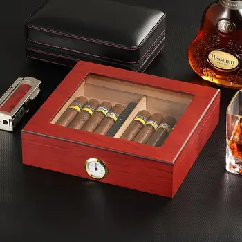 Cedar Wood Travel Cigar Humidor Box With Humidifier Hygrometer Humidor Cigar Box Case Glass Humidors Fit 20-30 COHIBA Cigars 1