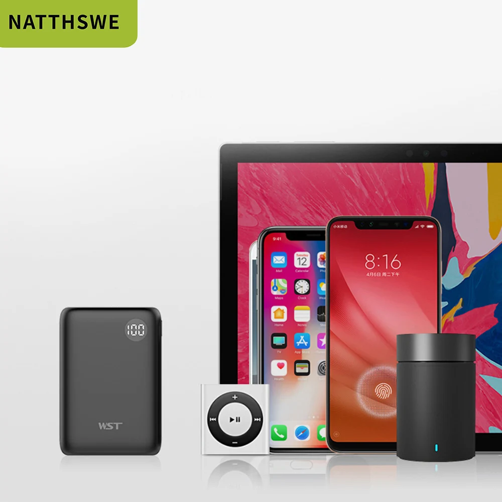 Портативное зарядное устройство NATTHSWE, 30000 мА/ч, два USB, внешний аккумулятор для мобильного телефона, быстрая зарядка для iphone, xiaomi, портативное зарядное устройство