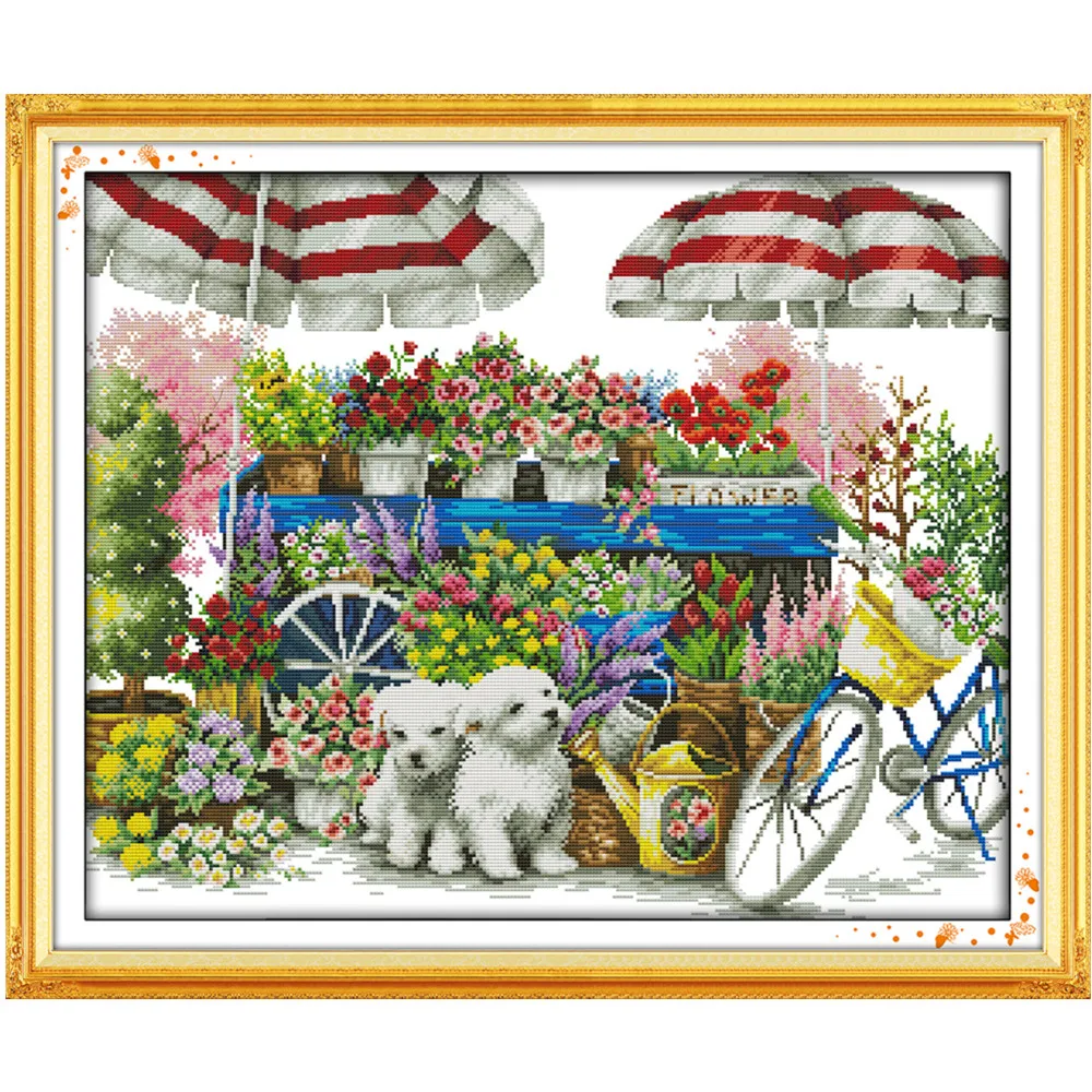 Комплект для вышивки крестиком Sunny flower shop холст с принтом собаки 18 карат 14 11