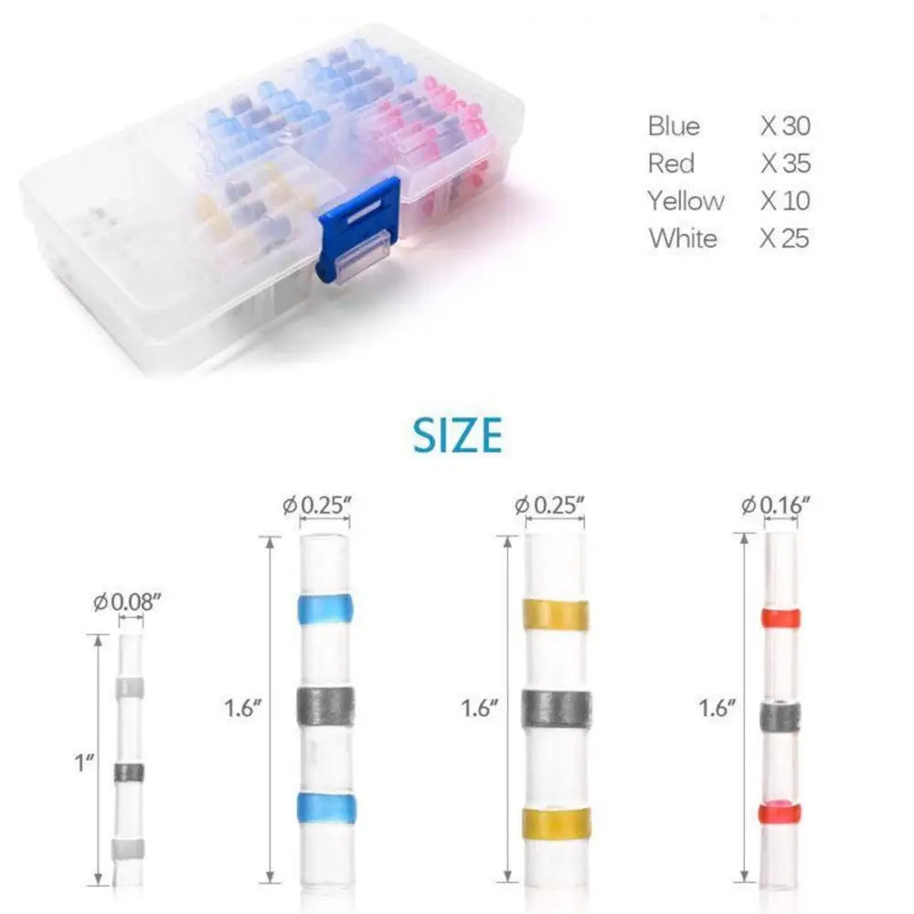 Terminales de conexión termorretráctiles mezclados, Kit de conectores a tope aislados, tubo de manga impermeable, cable eléctrico, 300/500/800 Uds.