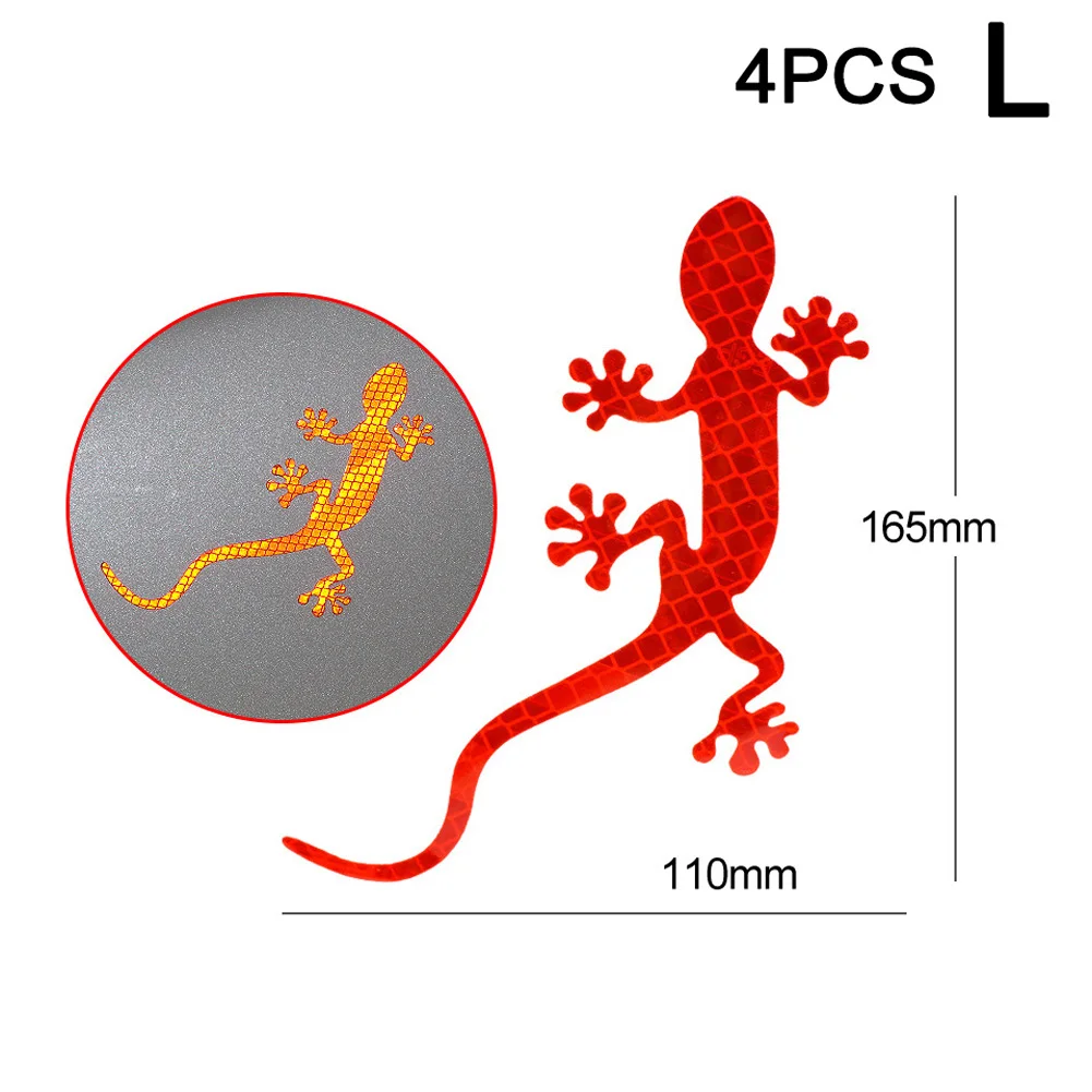 Лидер продаж автомобиля со светоотражающими элементами в форме геккона Предупреждение лента отражатель Стикеры наклейки со значком для ночного вождения G66 - Цвет: red  L  4pcs