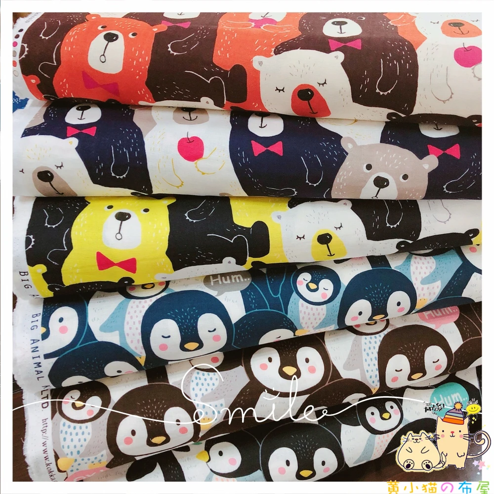 Ручная работа, Лоскутная Ткань, импортированная из Японии, мультяшная Кока, милый двухслойный хлопок, марля, пингвин, медведь