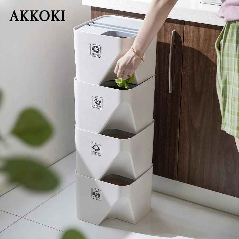 Garbage Sorting Plastic Trash Can with Lid Dry and Wet Separation Composting Recycling Waste Bin Rubbish Basket Cleaning Dustbin | Дом и сад