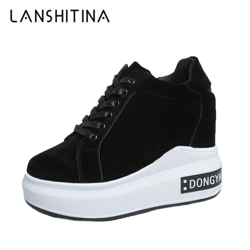

Women Autumn Ankle Boots 2019 Wedge Heels Platform Short Boots High Top Suede Leather Sneakers Winter 7CM Heels Shoes For Women