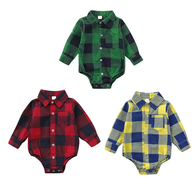 Autumn Infant Baby Girls Boys Bodysuit Long Sleeve Plaid Prints Kids Bodysuit Jumpsuit Outfits