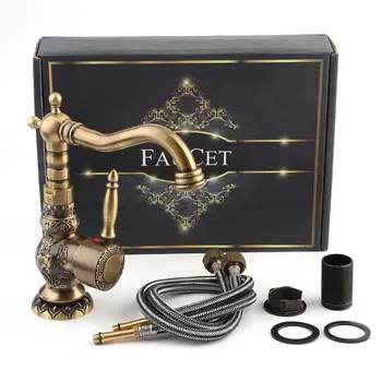 

1pcs European Antique Exquisite Carved Copper Water Basin Sink Brass Faucet Single Hole Rotate Mixer Kitchen Barthroom Tap Sale
