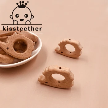 

Kissteether 100pcs Beech Wooden Hedgehog Animal Beads DIY Teething Mom Necklace Food Grade Wood Bead jewelry Making Teether