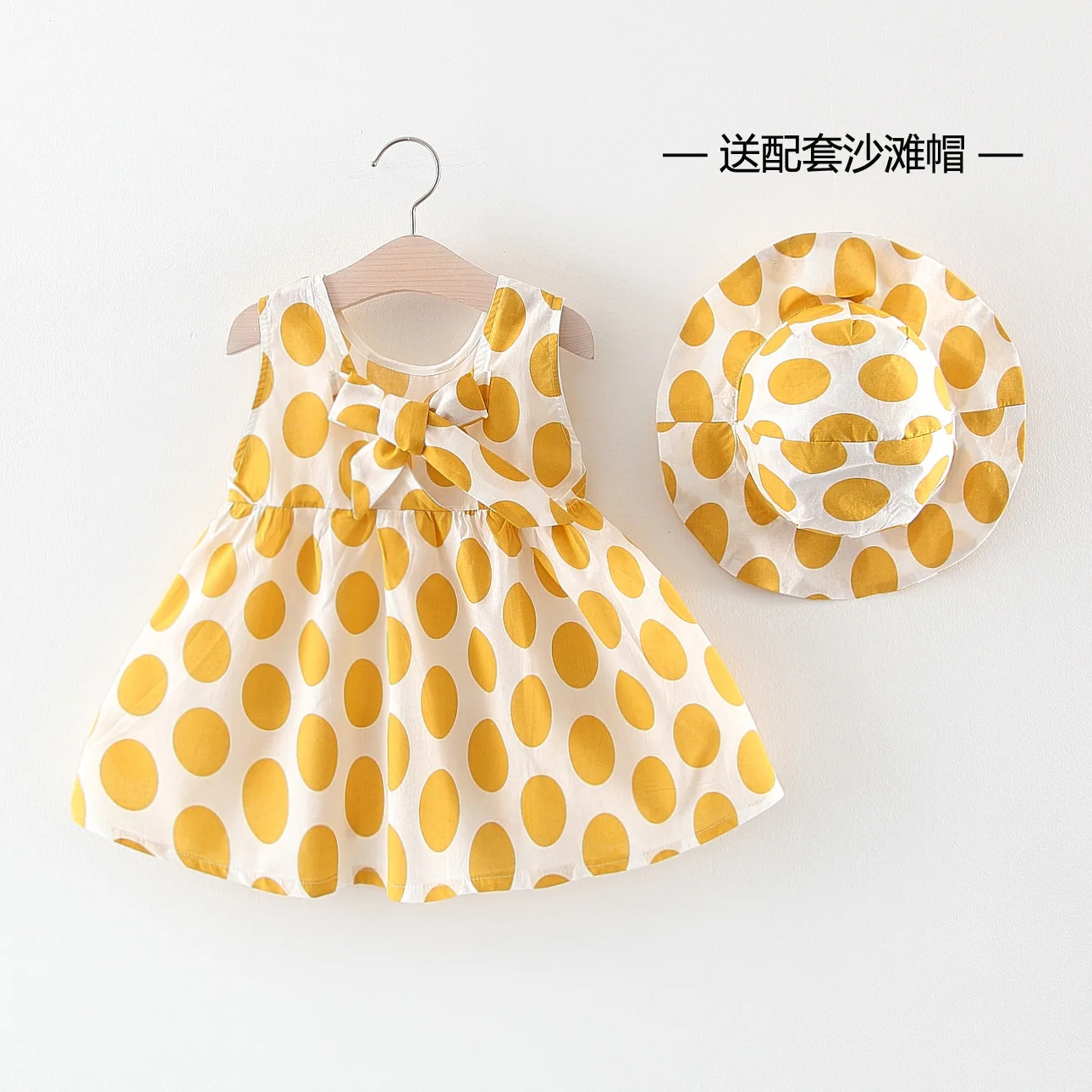 Одежда с кисточками летнее платье для маленьких девочек в европейском и американском стиле из чистого хлопка с принтом в виде больших кругов шапка M1