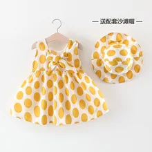 Одежда с кисточками летнее платье для маленьких девочек в европейском и американском стиле из чистого хлопка с принтом в виде больших кругов шапка M1