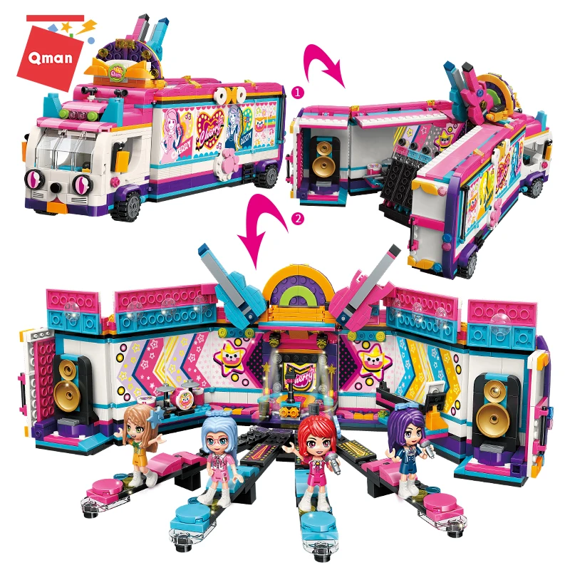 

Qman Girls Series Super Star`s Shinning Stage Building Blocks Model Friends Theme Party Music Festival Toys Gifts With 984 Pcs