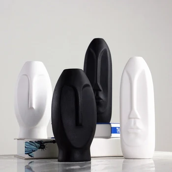 

Nordic Minimalist Ceramic Abstract Vase Black And White Human Face Creative Display Room Decorative Figure Head Shaped Vase