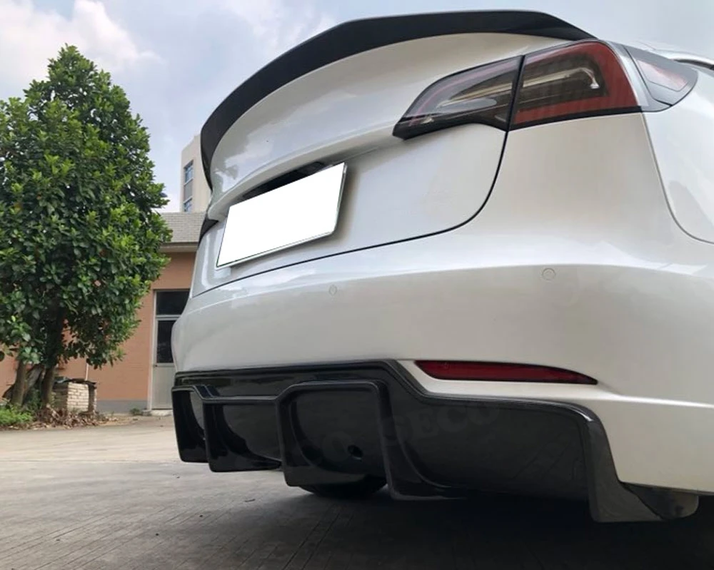 Для Tesla модель 3 сухой углеродного волокна задний диффузор для губ углерода/FRP бампер протектор плавники Акула Стиль пластины