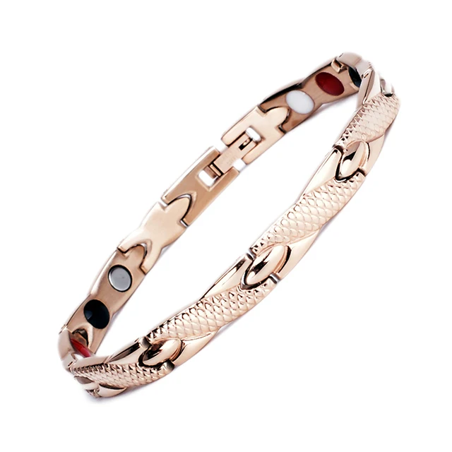 rose gold Витая силовая терапия магнитные 4 в 1 элементы здравоохранения 316L браслеты из нержавеющей стали и браслеты для женщин аксессуары - Окраска металла: rose gold