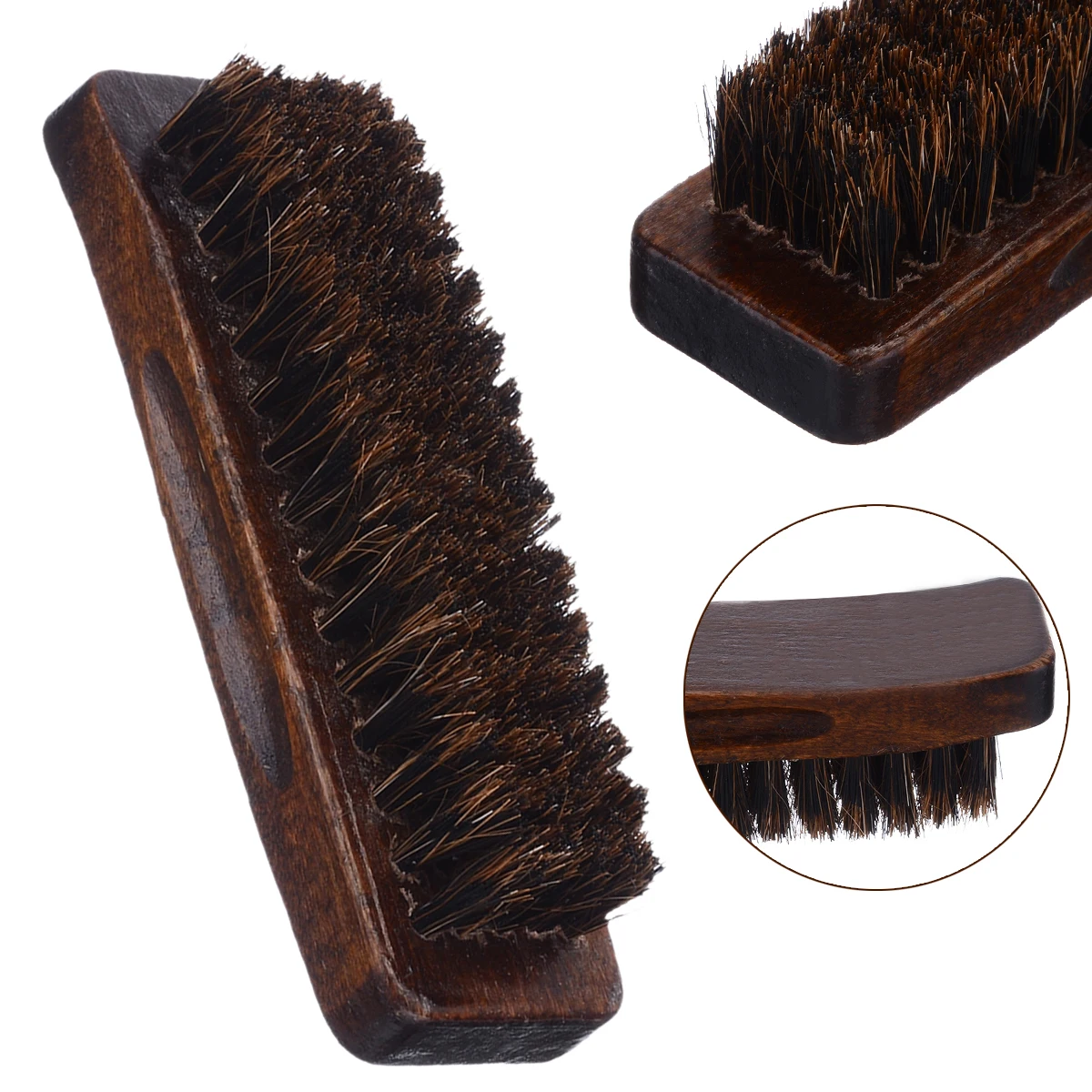  Mini 4 Shoe Brush - Portable Horse Hair Brush w/Natural Wood  Handle - Soft Bristle Shoe Polish Brush for Cleaning, Buffing & Polishing  Leather Shoes - Travel-Friendly Size Boot Brush 