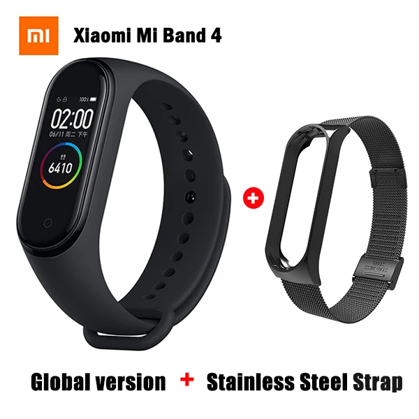 Xiaomi mi Band 4 глобальная Версия смарт-браслет Bluetooth Спорт Фитнес пульсометр водонепроницаемые часы mi Band 4 китайская версия - Цвет: GB add Metal Strap 2