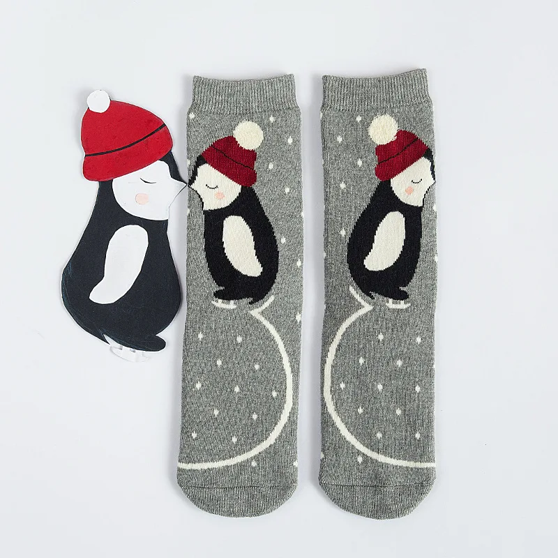 Penguin Socks WPLOIKJD/осенне-зимние теплые махровые милые носки с петлями; повседневные забавные носки с рисунками животных; носки на Рождество; Calcetines; подарок - Цвет: Penguin Socks