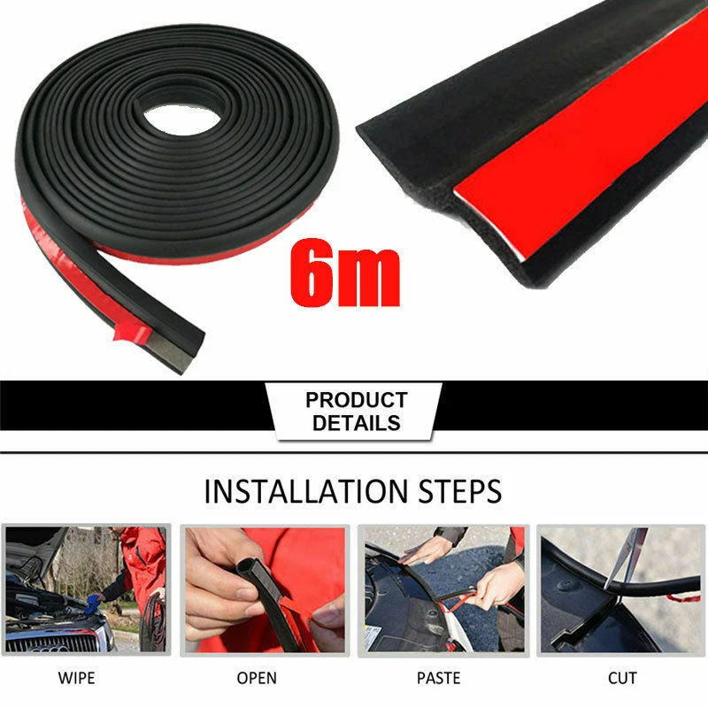 

Door Seal Strip Cover Soundproof Z Type Black 6 meters Car Rubber Elastic Anti Scratch Moulding Edge