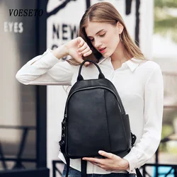 VOESETO 2021New Fashion Women's Luxury Cowhide Genuine Leather 100% Small Black Backpack Rucksack School Korean Retro Travel Bag