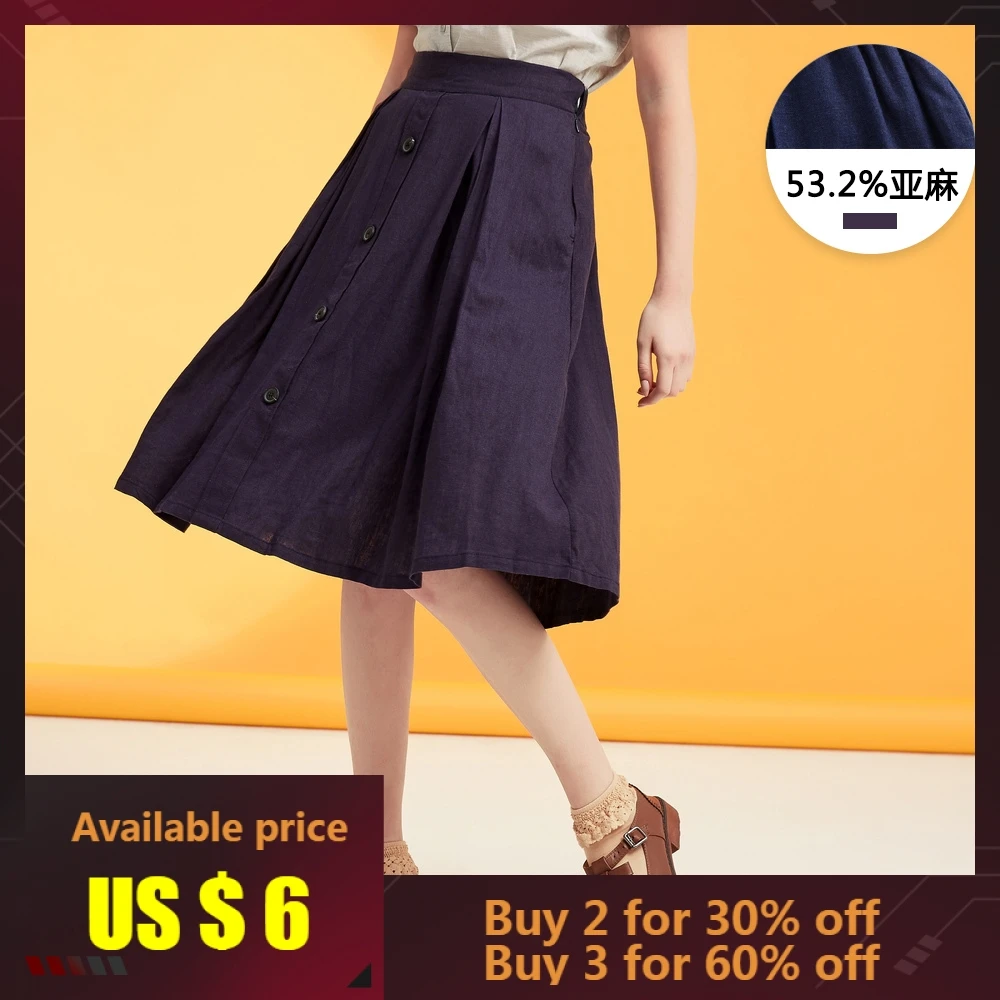 

Metersbonwe Summer Women Button Vintage Mid-length Linen Skirt Korean Version Skirt Trend Harajuku Skirt for Office Lady
