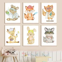 

Cute Cartoon Bear Fox Owl Rabbit Raccoon Deer Wall Art Canvas Painting Nordic Posters And Prints Wall Pictures Kids Room Decor