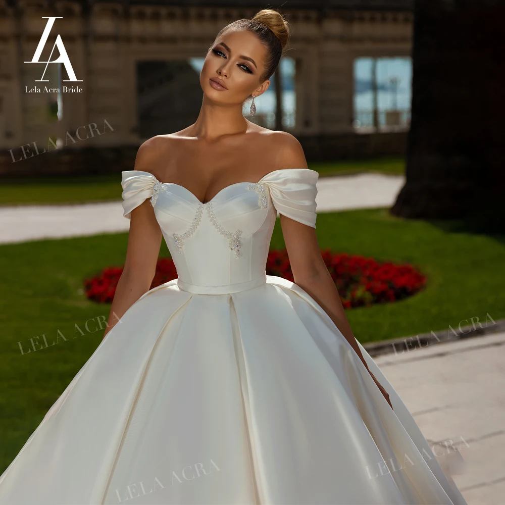 LelaAcra-Vestido de novia con hombros descubiertos, satén, escote
