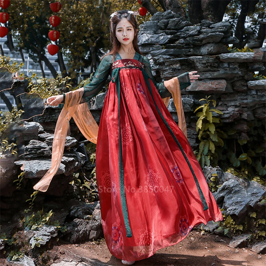 Hanfu фея косплей Традиционный китайский национальный костюм для женщин Винтаж Тан Костюм Древний китайский стиль Emboridery Новогодняя одежда
