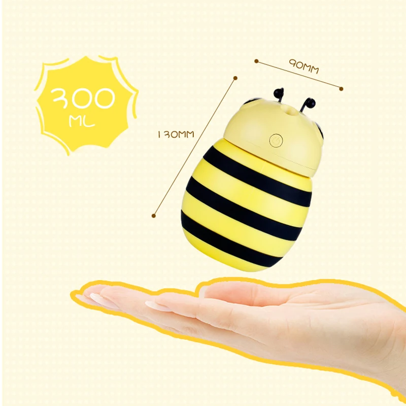

300ml Mini Bee USB Air Humidifier Ultrasonic Car Mist Maker with LED Night Lamps Mini Office Desktop Air Purifier