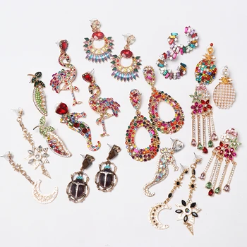 

JUJIA Summer Colorful Statement Earrings Boho Tassel&Beads Drop Earrings Women Crystal Large Hanging Earrings Party Jewelry