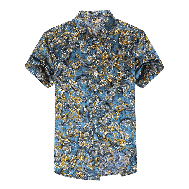 New Arrival Summer Silk Shirt Male Fashion Printing Silk Clothes Short Sleeve Floral Printed Satin Silk Dress Shirts