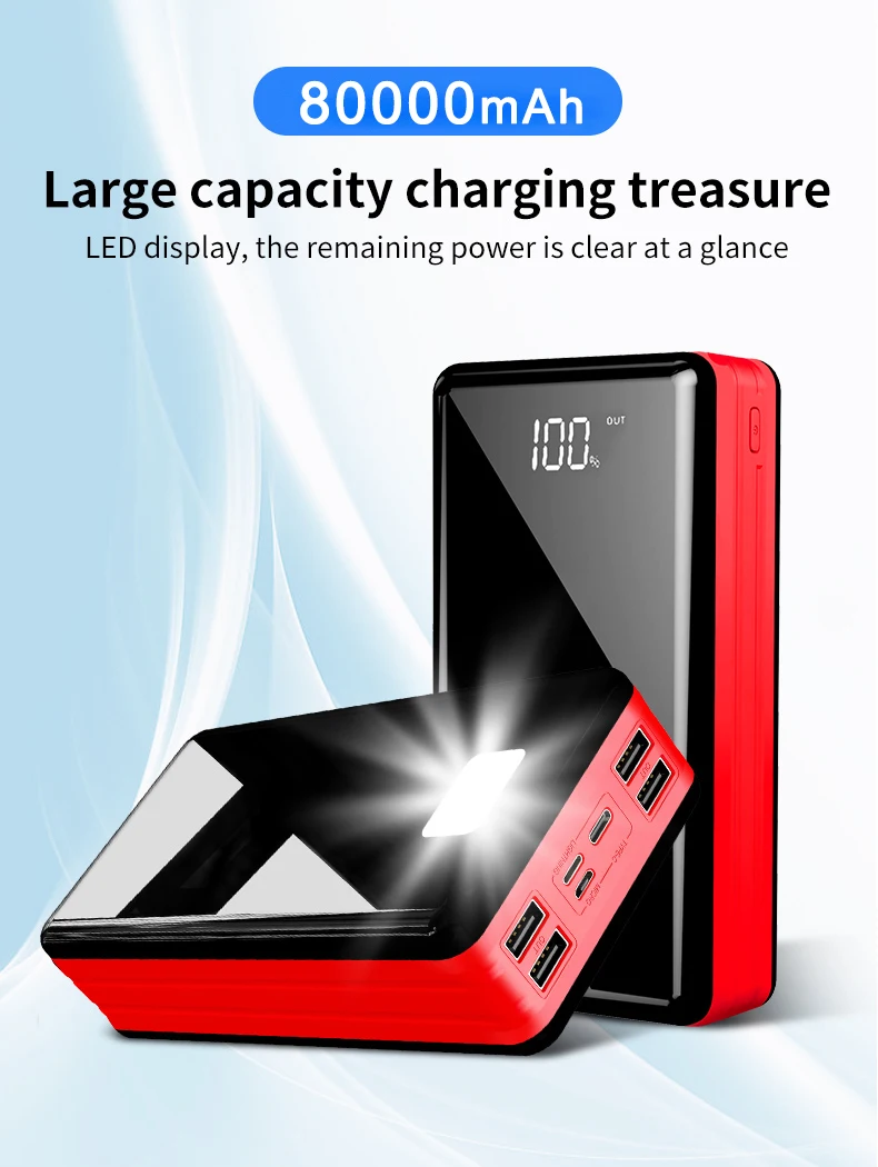 80000mAh Power Bank with High Capacity Outdoor Travel Portable Fast Charging 80000mAh Poverbank for Xiaomi Samsung IPhone power bank 10000