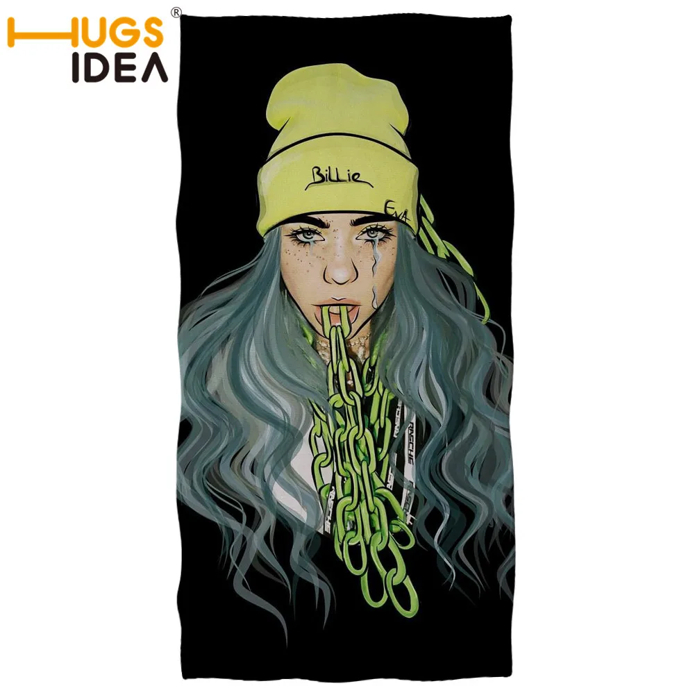 YY2513 Банное полотенце с принтом HUGSIDEA Billie Eilish, женское мягкое быстросохнущее пляжное полотенце, спа, спорт, тренажерный зал, одеяло из микрофибры, моющееся домашнее полотенце s - Цвет: YY2513