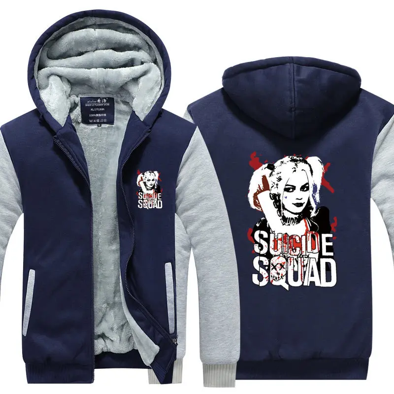Blue and Gray 2 Харли Квинн Отряд Самоубийц Толстая зимняя флисовая куртка на молнии уличная Толстовка Спортивная Топ Толстовка с капюшоном Косплей Костюм - Цвет: Blue and Gray 2