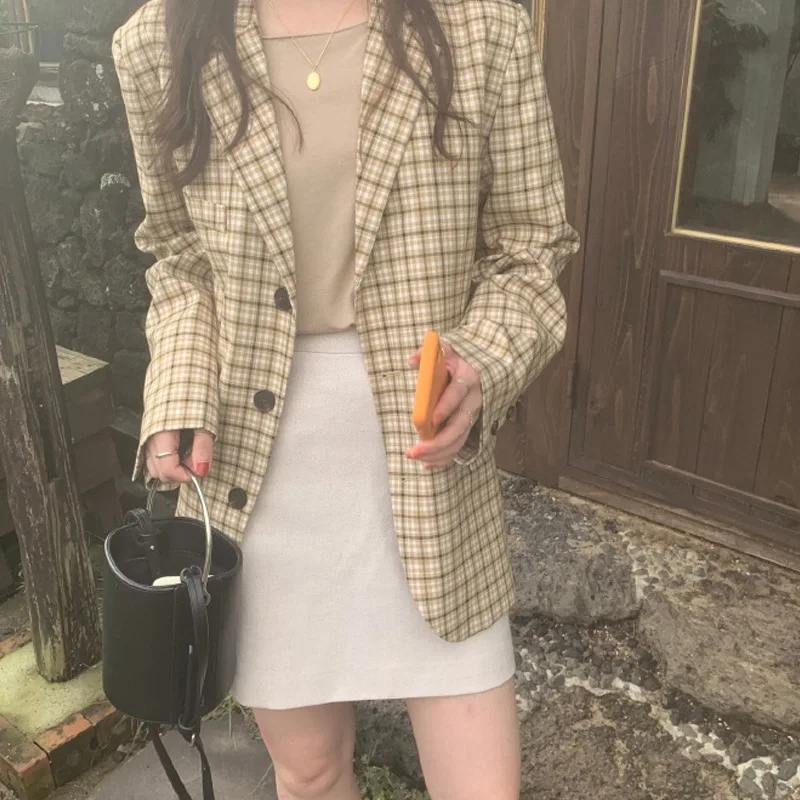 

Plaid Small Suit Coat Women's Sense of Design Non-mainstream 2019 New Style Spring And Autumn Graceful Korean-style Loose Retro