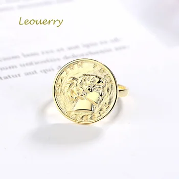 

Leouerry Original Design 925 Sterling Silver Figure Coin Opening Ring 14k Gold Luxury Rings for Women Charms Silver 925 Jewelry