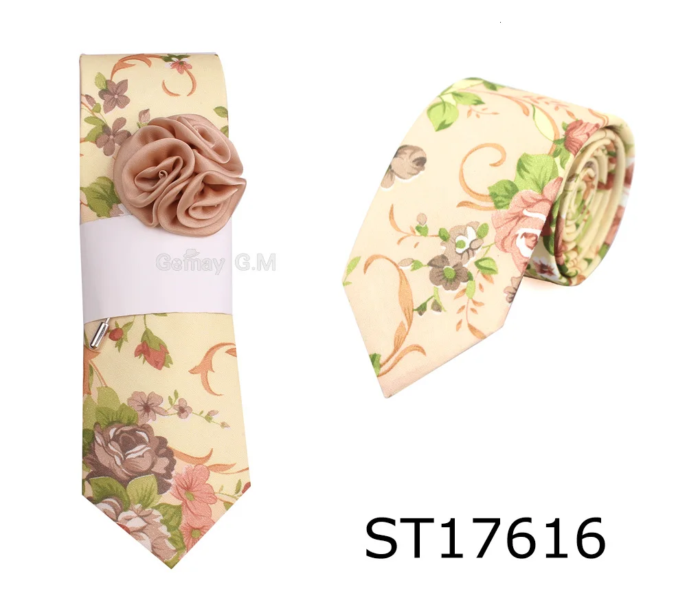 Модные цветочные галстуки для мужчин повседневные мужские галстуки с круглым вырезом Вечерние хлопковые галстуки с цветочным принтом мужской галстук и брошь на костюмы наборы