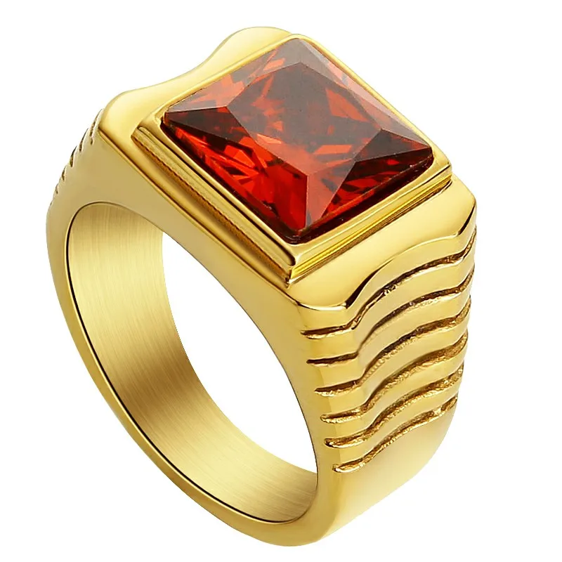 Valily Jewelry Для женщин кольцо Нержавеющая сталь цвета: золотистый, красный/черный камень кубический цирконий Кольца для Для мужчин обручальное кольцо с простыми линями кольца