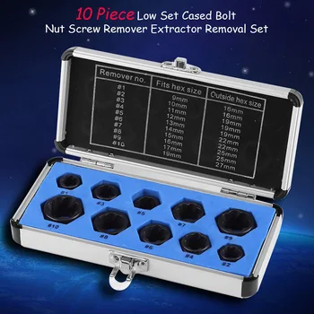 

10Pcs Damaged Bolt Nut Screw Remover Extractor Removal Set Nut Removal Socket Tool Threading Hand Tools Kit With Box New
