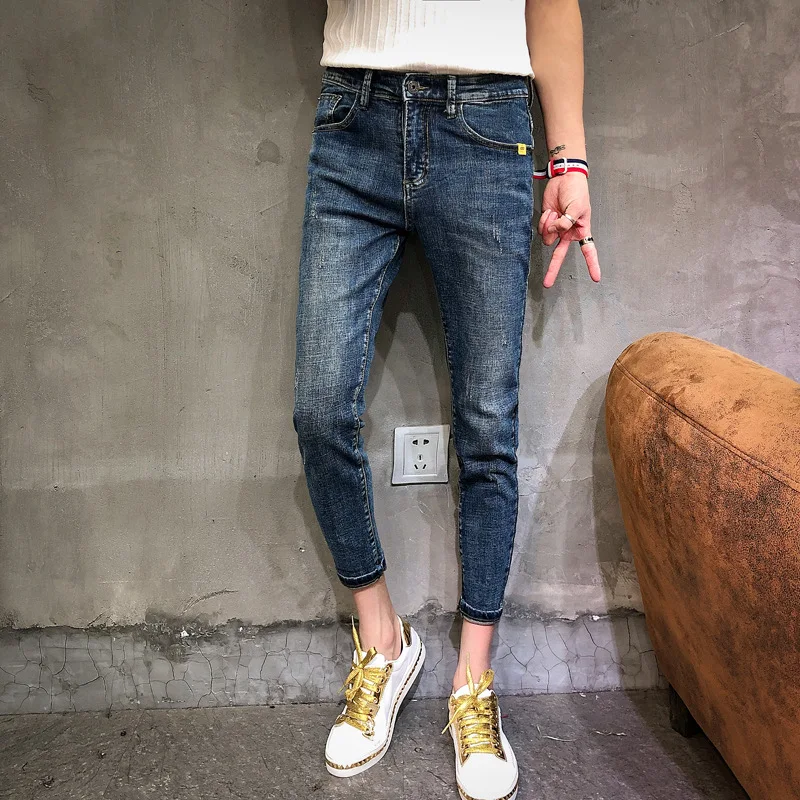 

2022 Wholesale Teenager Denim Jeans Trendy Men Feet Spiritual Guy Handsome Ankle Length Pants Trendy Brand Social Pencil People
