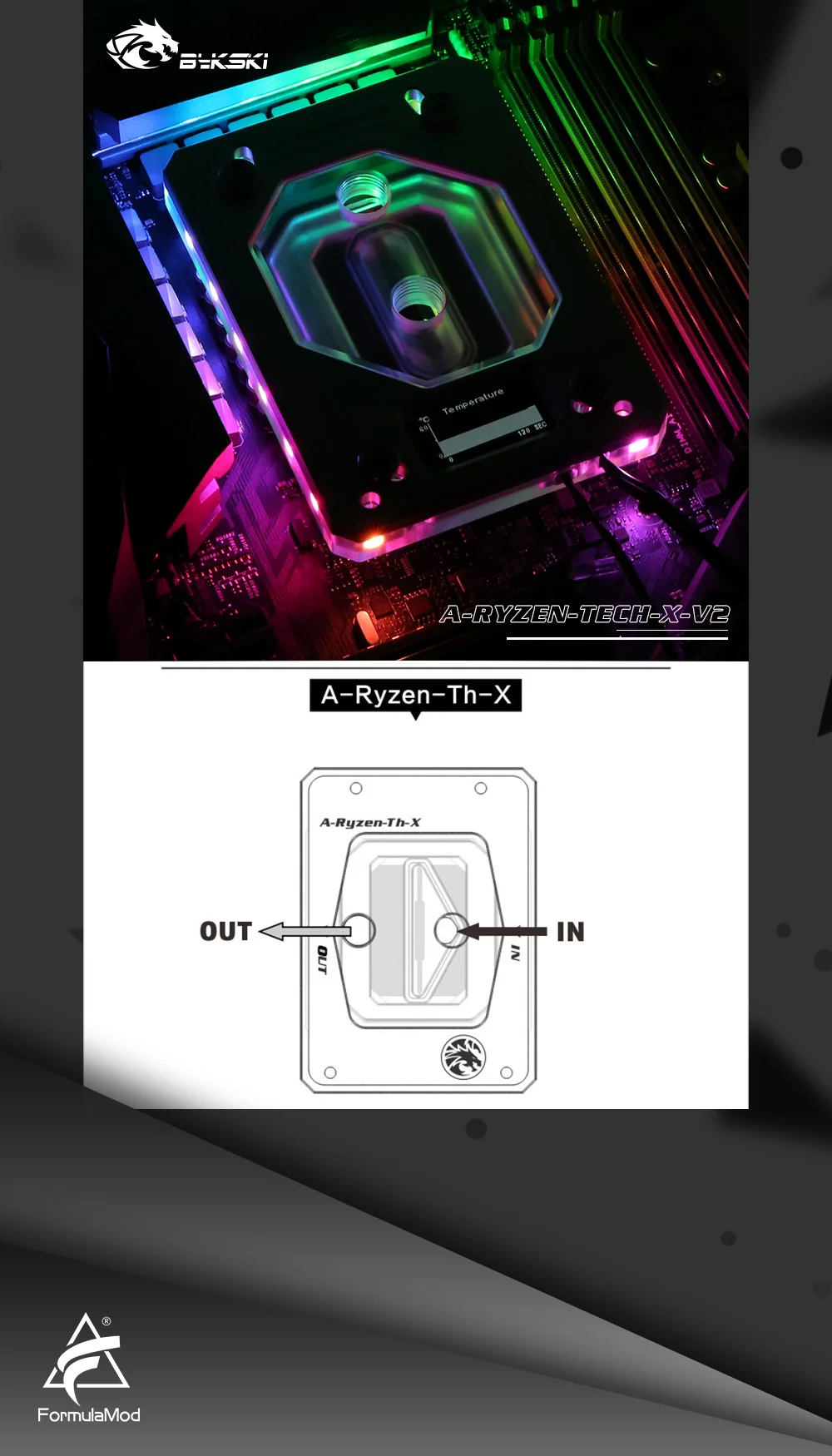 Bykski A-RYZEN-TECH-X-V2, For AM3/AM4 X399 Temperature Digital Monitoring Water Block, Monitor Temperature In Real Time  