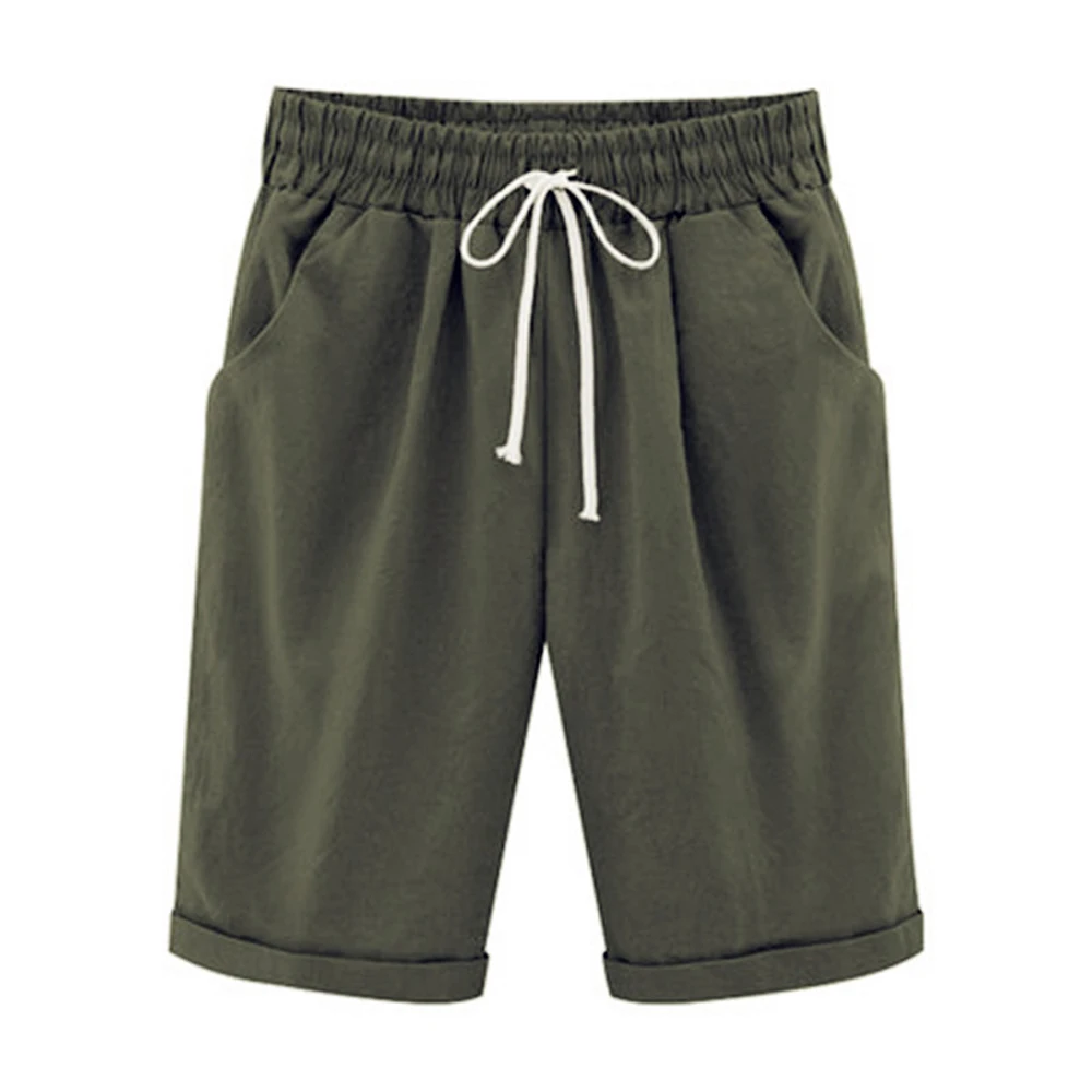 

Women Summer Cotton linen Shorts Casual Ladies Drawstring Elastic Loose Shorts Trousers