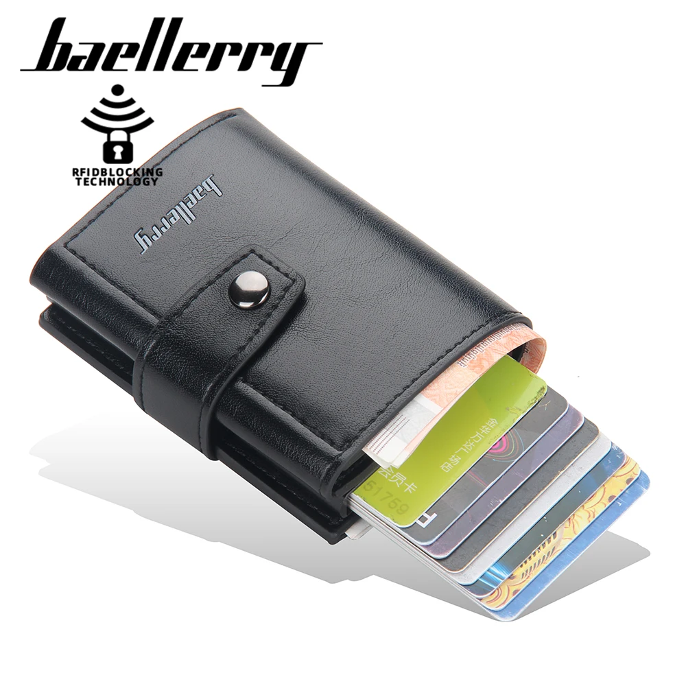 New RFID Blocking Protection Men Wallet ID Credit Card Holder  Leather Metal Aluminum Business Bank Cardholder Purse