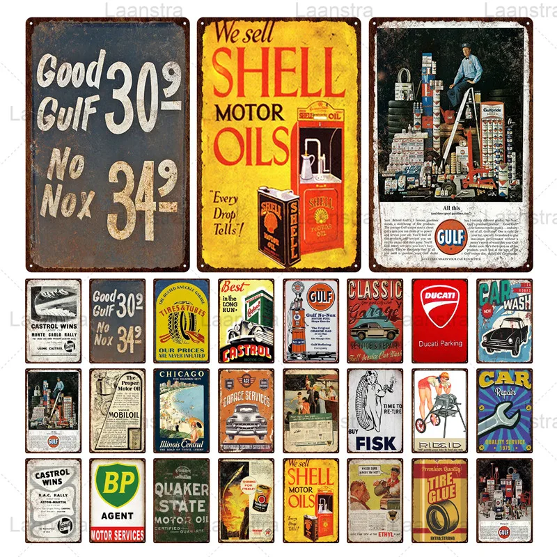 

Wall Decor Vintage Plaque Motor Oil & Car Maintenance Metal Tin Sign Decor for Garage Tires Plate Car Service Metal Art Poster